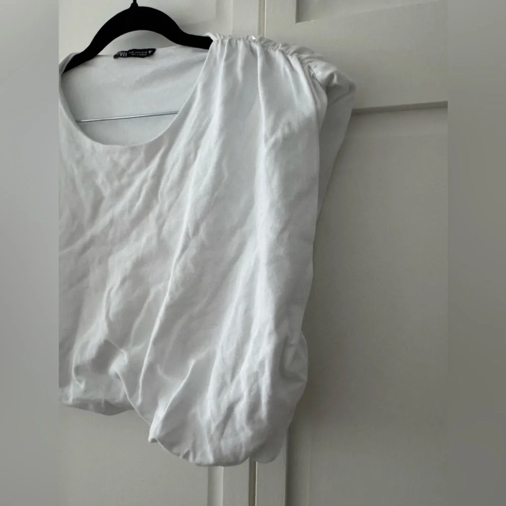 Zara White Cropped Top Structured Cotton Puff Shoulder Medium - Picture 6 of 10